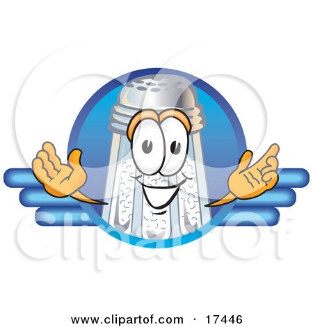 Clipart Picture of a Salt Shaker Mascot Cartoon Character on a Blank Blue Business Logo by Mascot Junction