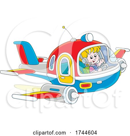 Boy Pilot Waving and Flying a Plane by Alex Bannykh
