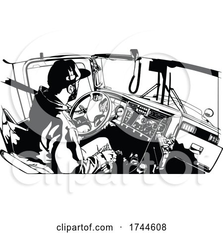 Trucker Sitting at the Wheel Black and White by dero