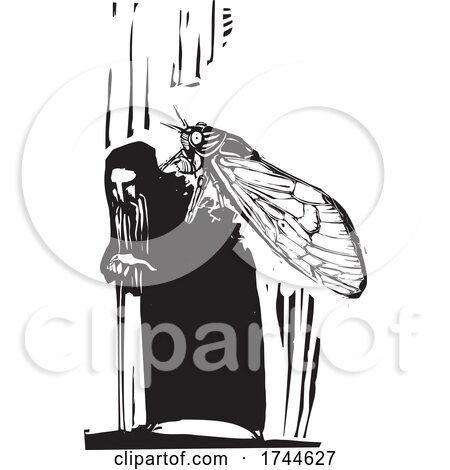 Woodcut Cicada on an Old Man by xunantunich