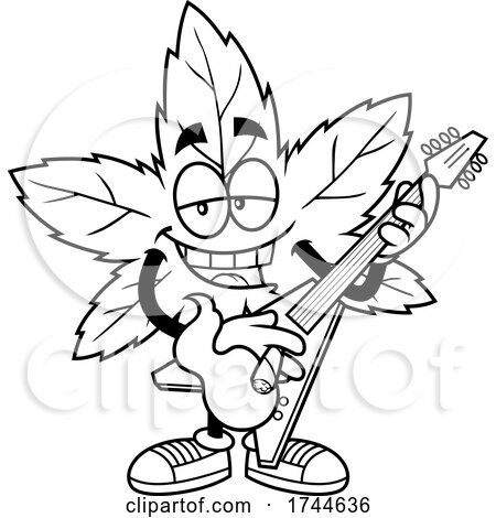 Cannabis Marijuana Pot Leaf Mascot Playing a Guitar by Hit Toon