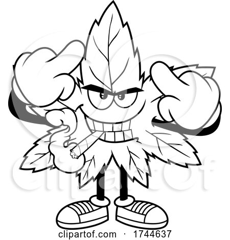Cannabis Marijuana Pot Leaf Mascot Holding up Middle Fingers and Smoking a Joint by Hit Toon