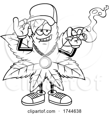 Cool Cannabis Marijuana Pot Leaf Mascot Smoking a Joint by Hit Toon