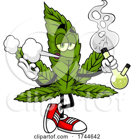 Cannabis Marijuana Pot Leaf Mascot Smoking a Bong by Hit Toon