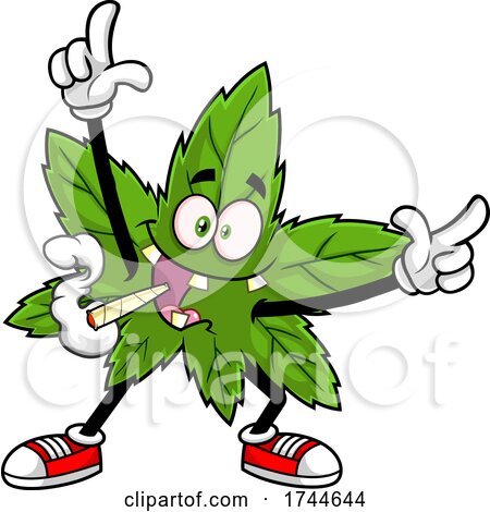 Cannabis Marijuana Pot Leaf Mascot Dancing and Smoking a Joint by Hit Toon