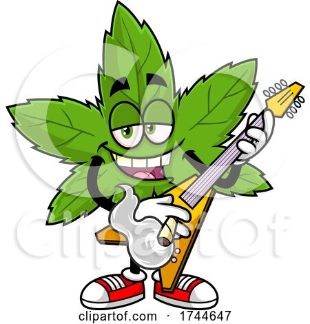 Cannabis Marijuana Pot Leaf Mascot Playing a Guitar by Hit Toon