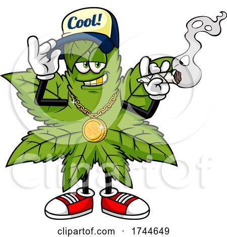 Cool Cannabis Marijuana Pot Leaf Mascot Smoking a Joint by Hit Toon