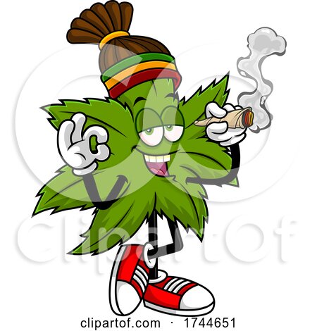 Rasta Cannabis Marijuana Pot Leaf Mascot Smoking a Joint by Hit Toon