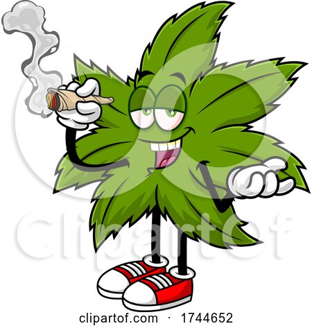 Cannabis Marijuana Pot Leaf Mascot Smoking a Joint by Hit Toon