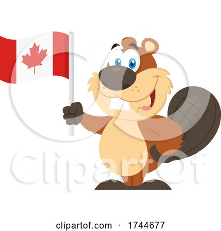 Happy Beaver Holding a Canadian Flag by Hit Toon
