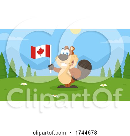 Happy Beaver Holding a Canadian Flag by Hit Toon