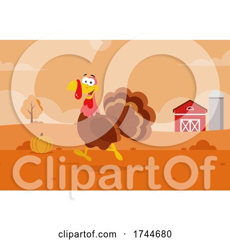 Happy Turkey Bird on a Farm in Autumn by Hit Toon