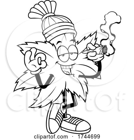 Rasta Cannabis Marijuana Pot Leaf Mascot Smoking a Joint by Hit Toon