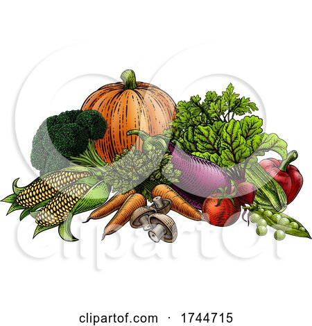 Vegetables Fruit Produce Food Illustration Woodcut by AtStockIllustration