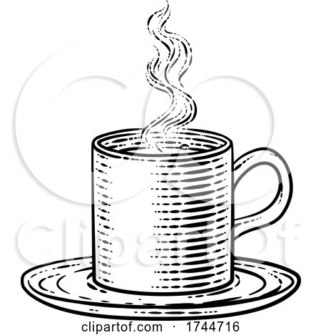 Coffee Tea Cup Hot Drink Mug Vintage Retro Etching by AtStockIllustration