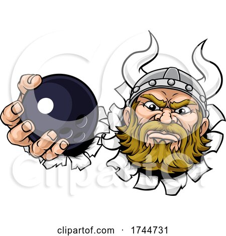 Viking Ten Pin Bowling Ball Sports Mascot Cartoon by AtStockIllustration