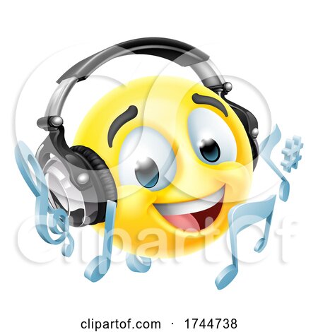 Cartoon Emoticon Face Icon with Music Headphones by AtStockIllustration