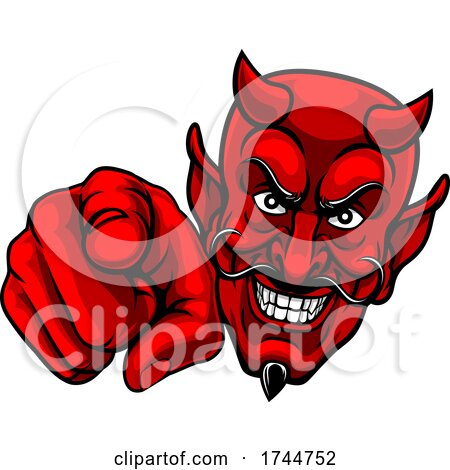 Devil Satan Pointing Finger at You Mascot Cartoon by AtStockIllustration