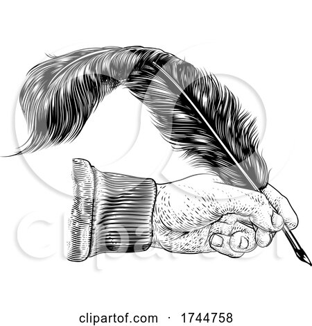 Quill Feather Ink Pen Hand Vintage Woodcut Print by AtStockIllustration