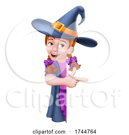 Kid Cartoon Girl Child Halloween Witch Sign by AtStockIllustration