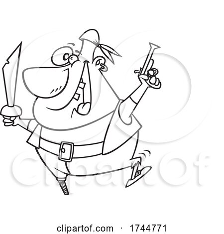 Cartoon Black and White Peg Leged Pirate with a Pistol and Sword by toonaday
