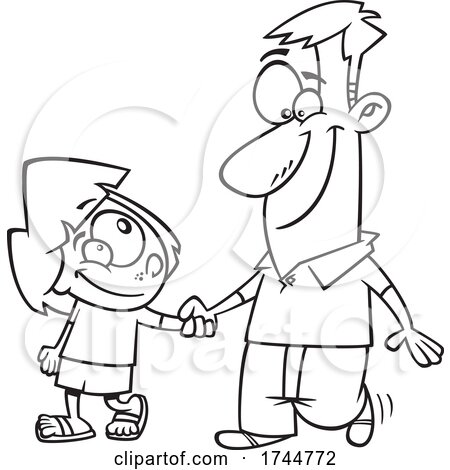 Cartoon Black and White Father and Daughter Holding Hands by toonaday