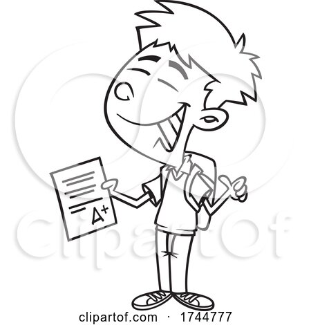 Cartoon Black and White Boy Showing a Good Grade by toonaday
