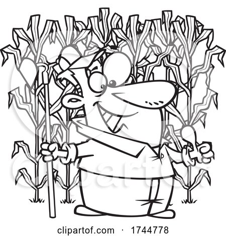 Cartoon Black and White Farmer with a Green Thumb by toonaday