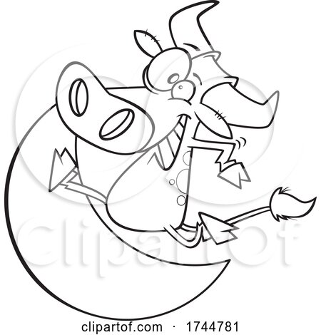 Cartoon Black and White Cow Jumping over the Moon by toonaday