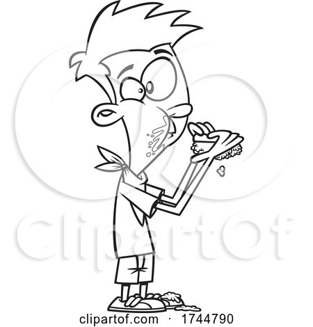 Cartoon Black and White Boy Eating Sloppy Joes by toonaday