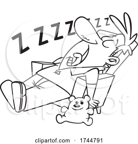 Cartoon Black and White Exhausted Dad or Uncle Sleeping in a Chair by toonaday