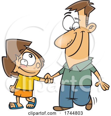 Cartoon Father and Daughter Holding Hands by toonaday