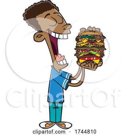 Cartoon Man Eating a Giant Hamburger by toonaday