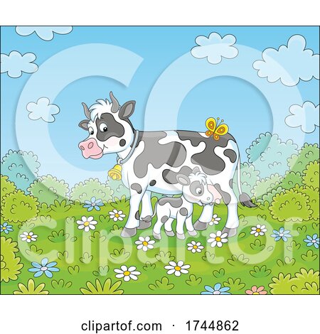 Calf and Mamma Cow on a Spring Day by Alex Bannykh