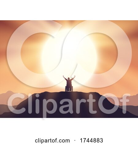 Male in Wheelchair on Top of a Hill Holding Hands in the Air with Joy by KJ Pargeter