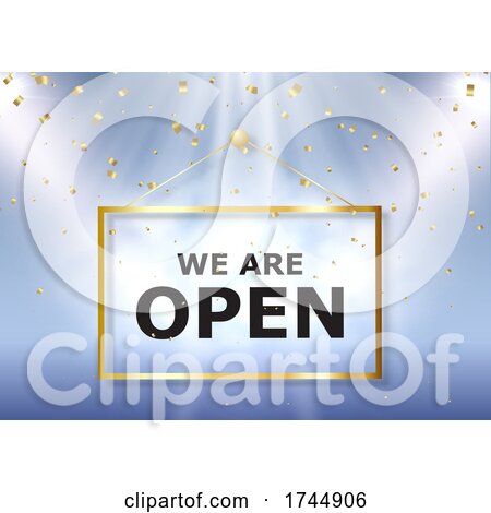 We Are Open Sign with Confetti and Spotlights by KJ Pargeter