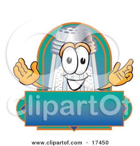 Clipart Picture of a Salt Shaker Mascot Cartoon Character Over a Blank Label by Mascot Junction