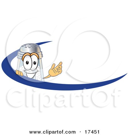 Clipart Picture of a Salt Shaker Mascot Cartoon Character Waving and Standing Behind a Blue Dash on an Employee Nametag or Business Logo by Mascot Junction