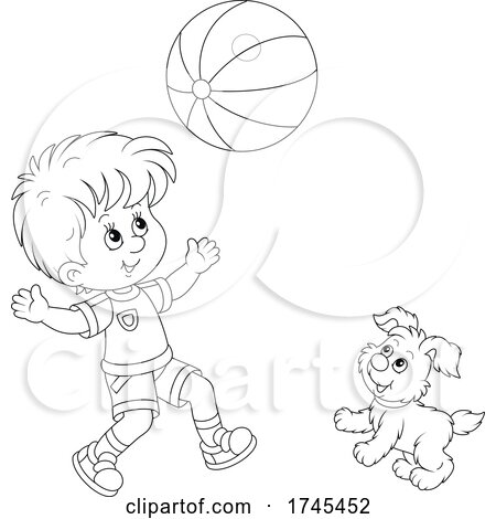 Boy and Dog Playing with a Beach Ball by Alex Bannykh