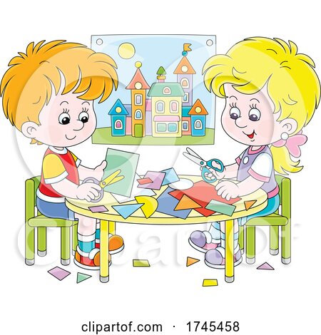 Boy and Girl Making Paper Crafts by Alex Bannykh