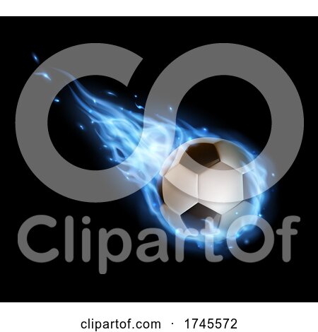 Soccer Ball with Blue Flames on Black by Vector Tradition SM