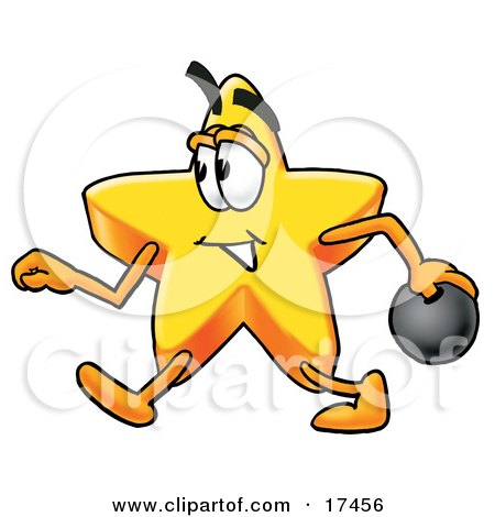 Clipart Picture of a Star Mascot Cartoon Character Holding a Bowling Ball by Mascot Junction