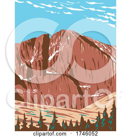 Longs Peak in the Northern Front Range of the Rockies or Rocky Mountains Within the Rocky Mountain National Park Wilderness in Colorado WPA Poster Art by patrimonio