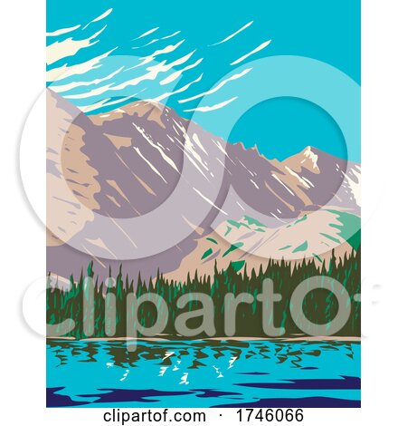 Bear Lake in the Sheer Flanks of Hallett Peak and the Continental Divide Within in the Rocky Mountain National Park Wilderness in Colorado WPA Poster Art by patrimonio