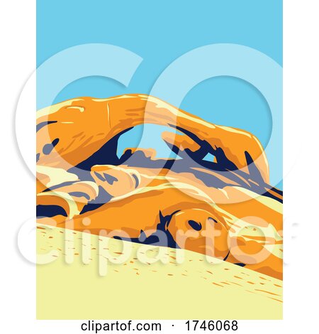 Granite Arch Known As Arch Rock Spanning over a Boulder Field in Joshua Tree National Park in California WPA Poster Art by patrimonio