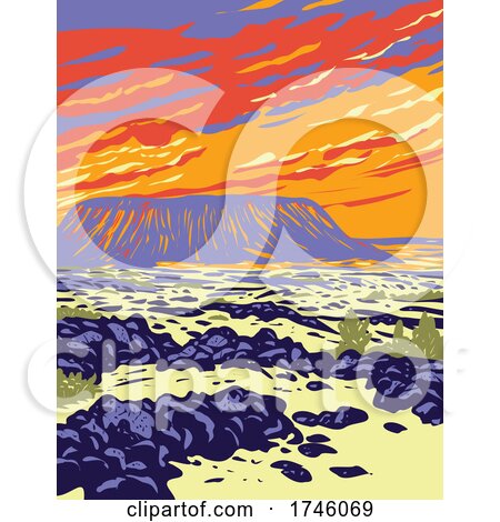 Amboy Crater Extinct Cinder Cone Volcano in Mojave Desert Within Mojave Trails National Monument California WPA Poster Art by patrimonio