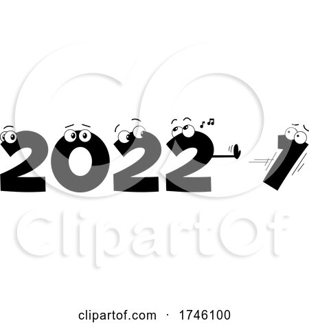 New Year 2022 Numbers Pushing out the 1 Black and White by Hit Toon