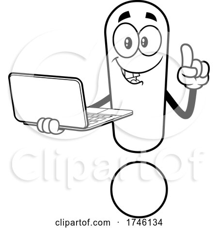 Exclamation Point Character Holding a Laptop by Hit Toon