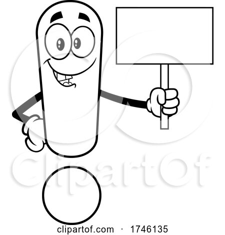 Exclamation Point Character Holding a Blank Sign by Hit Toon