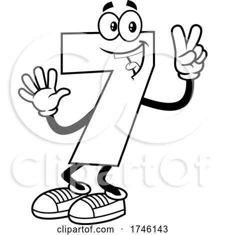 Cartoon Number 7 Character Gesturing Seven by Hit Toon